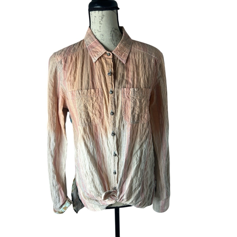 Aratta Silent Journey Womens Floral Mixed Media Button Up L/S Shirt Top‎ Small - Picture 2 of 6